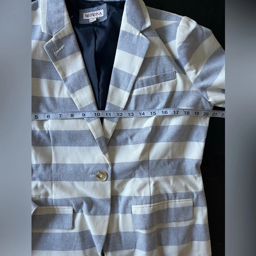 Merona Blazer Jacket Striped Blue White Coastal Size 12 - Picture 8 of 8